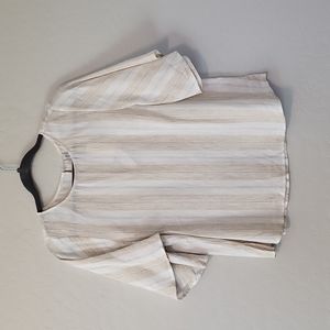 Gentle Fawn Linen Era Top Flutter Sleeve White Cream Stripe Size M